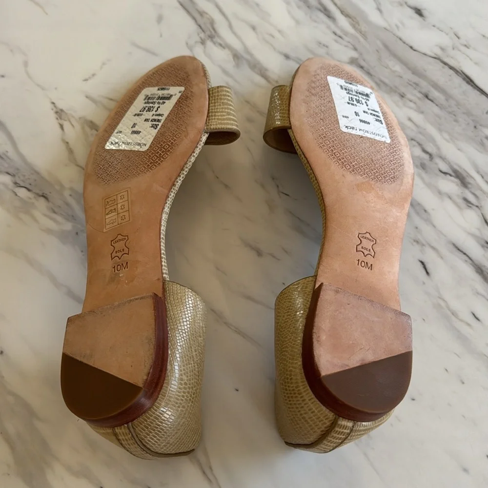 Tory Burch Savannah D'Orsay Flat Sandals Tan Embossed Leather Strap‎ Front Sz 10